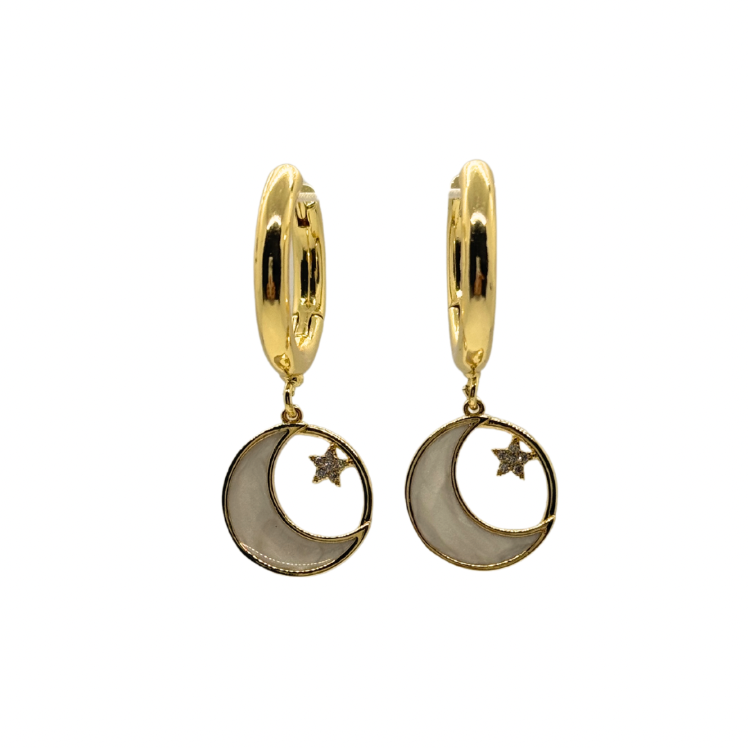 Moon and Star Earrings Gold Plate