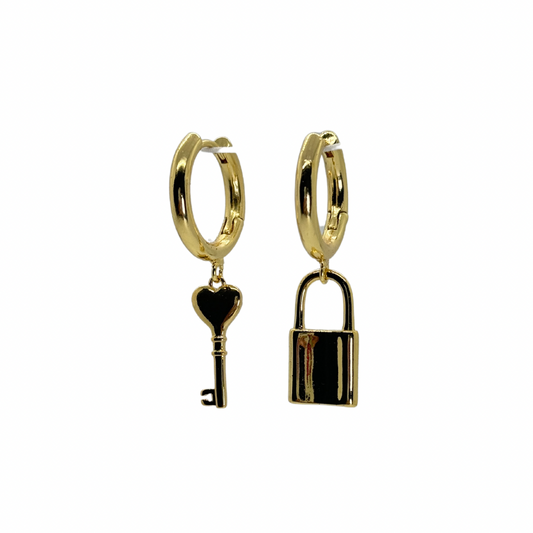 Lock and Key Earrings Gold Plate